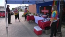 A variety of free swag was available at an information booth, hosted by the Porcupine Health Unit in front of its main office on Pine Street South, Timmins. (Lydia Chubak/CTV News Northern Ontario)