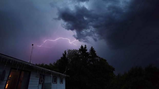 Lightning is shown illuminating the sky over Fork River, Man. during Wednesday night's storm. (Image Source: Danny Voigt)