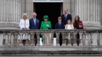 Queen Elizabeth II and Royal Family stand on the balcony during the Platinum Jubilee Pageant at the Buckingham Palace in London, on June 5, 2022. (Frank Augstein / AP) 