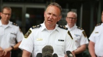 Saanich Police Chief Constable Dean Duthie provides an update about the shootout between two robbery suspects and police during a press conference at the Saanich Police department in Saanich, B.C., on Wednesday, June 29, 2022 THE CANADIAN PRESS/Chad Hipolito