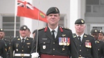Col. Jay MacKeen leading soldiers in a ceremonial march at CFB Petawawa on Thursday. (Dylan Dyson/CTV News Ottawa)