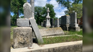 Ran Ukashi, the executive director of the Congregation Shaarey Zedek, told CTV News cemetery staff arrived Wednesday morning to find about 70 headstones had been knocked over. (Jamie Dowsett/CTV News Winnipeg)