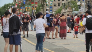Wellington Street in front of Parliament Hill was packed with people on Canada Day. (Ryan Arden/CTV News Ottawa) 