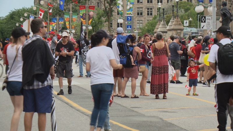 Wellington Street in front of Parliament Hill was packed with people on Canada Day. (Ryan Arden/CTV News Ottawa) 