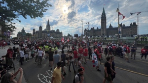 Wellington Street in front of Parliament Hill on Friday evening, as Canadians celebrated Canada's 155th birthday. (Jeremie Charron/CTV News Ottawa)