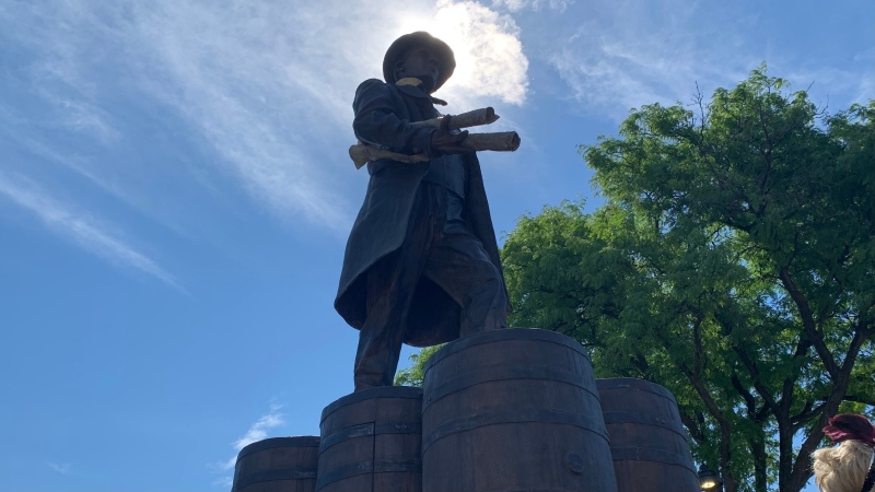 The new Hiram Walker monument, which was unveiled in Walkerville on July 2, 2022. (Rich Garton/CTV News Windsor)