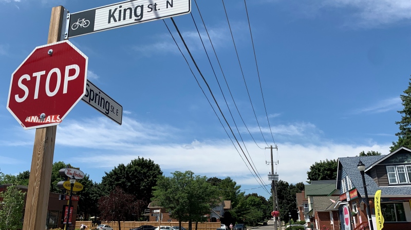 The intersection of King and Spring Street in Waterloo on July 2, 2022. (Colton Wiens/CTV Kitchener)