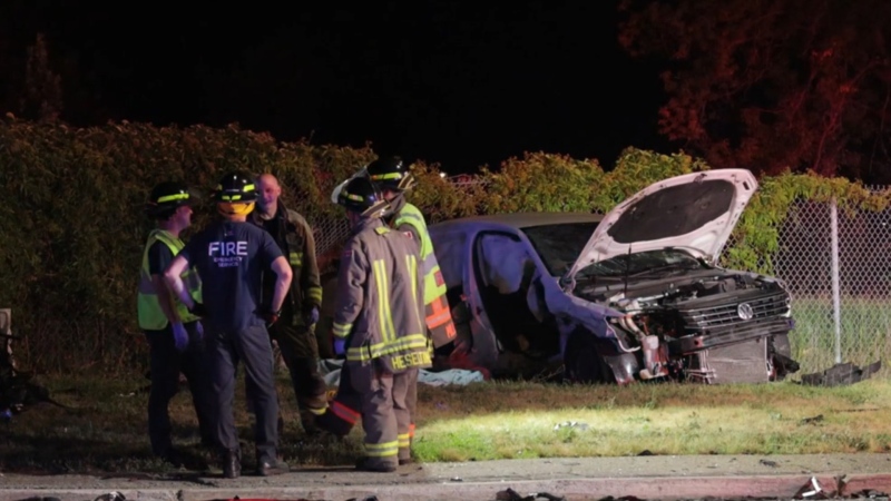 First responders are seen at the site of a crash in Mississauga on July 2, 2022. (CP24)