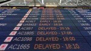 Flights are delayed at Toronto Pearson International Airport on July 2, 2022. (Corey Baird/CTV News Toronto)
