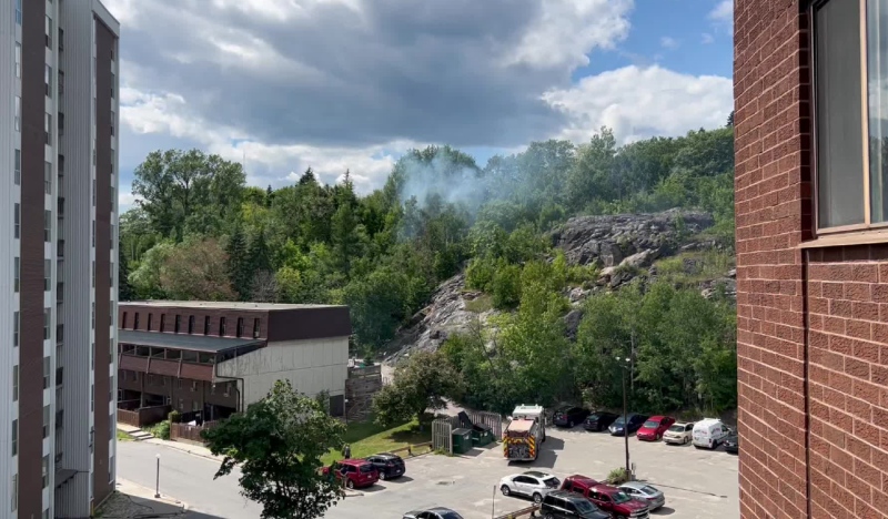 Greater Sudbury Fire Services responded to a small bush fire near Cityview Gardens, downtown. (Photo Credit: Kent Guindon)