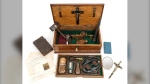 A late 19th century vampire-slaying box kit, which sold on Thursday for £13,000 (US$15,736.49), belonged to Lord William Malcolm Hailey (1872-1969), a British peer and former administrator of British India, Hansons Auctioneers said in a news release. (Hansons Auctioneers and Valuers Ltd)