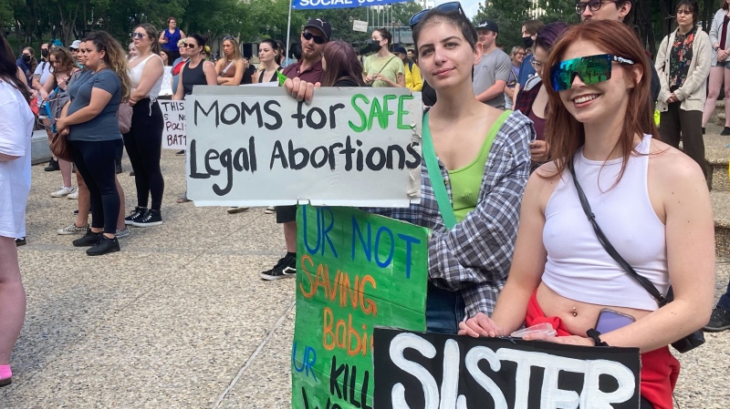 Edmontonians attend a rally calling on the UCP to expand access to abortion across Alberta in this undated file photo. (Brandon Lynch/CTV News Edmonton/)