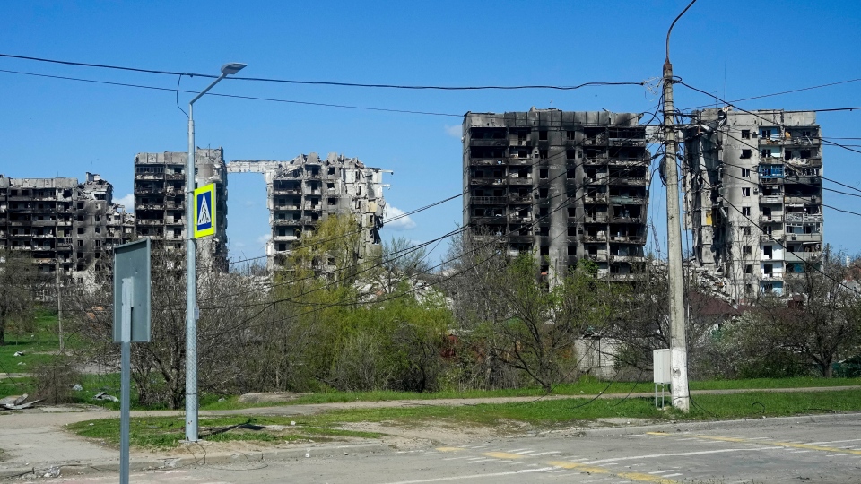 Destroyed apartment buidlings in Mariupol