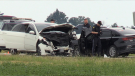 One person has died and four others have been taken to hospital with non-life threatening injuries following a head on collision in the Township of Blandford-Blenheim, Ont. Monday afternoon. (Daryl Newcombe/CTV News London