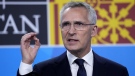 NATO Secretary General Jens Stoltenberg speaks during a media conference at the end of a NATO summit in Madrid, Spain, June 30, 2022. (AP Photo/Bernat Armangue)