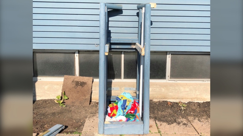 The site where the a vintage bell was reportedly stolen from outside Holy Trinity St. Stephen's Memorial Anglican Church in London, Ont., July 4, 2022. (Source: Beth McKinlay)