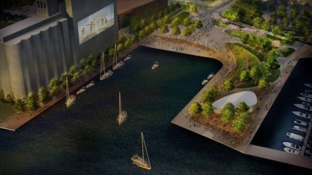 This rendering shows the city's plans for a new Bathurst Quay waterfront park. (City of Toronto)