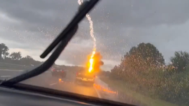 Lightning strikes truck in Tampa Bay, Fla.