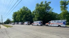 Ambulance are seen lined up in front of Guelph General Hospital on Monday July 4, 2022. (Twitter/OPSEU 231)