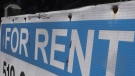 A for rent sign outside a London, Ont. apartment building, July 5, 2022. (Daryl Newcombe/CTV News London)