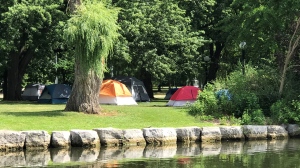 Tents are seen at Victoria Park on July 6, 2022. (Dan Lauckner/CTV Kitchener)