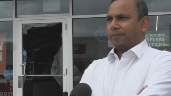 Atul Rajpoot speaks to CTV News in front of his Waterloo business following a break-in. (CTV Kitchener)