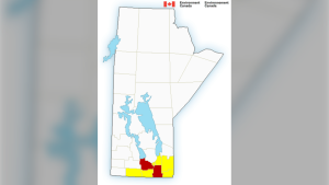 Southern Manitoba is under severe thunderstorm watches and warnings on July 6, 2022. (Source: Environment and Climate Change Canada)