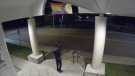 Police in Delta are asking the public for help identifying a person caught on video poking holes in the Pride flag at a local church this week. (Delta Police Department)