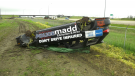 MADD Edmonton is using a crashed car to try and remind Edmontonians not to get behind the wheel when drinking or using drugs. (Dave Mitchell/CTV News)