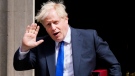 British Prime Minister Boris Johnson gestures as he leaves 10 Downing Street in London, July 6, 2022. (AP Photo/Frank Augstein)