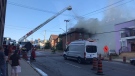 Police closed down a large area of downtown Kitchener to allow the Kitchener Fire Department extinguishes a fire at the corner of Benton Street and St George Street. (Chris Thomson/ CTV Kitchener)