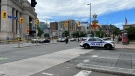 Ottawa police at the scene of a stabbing at Rideau Street and Mackenzie Avenue on Thursday, July 14, 2022. (Jeremie Charron/CTV News Ottawa)

