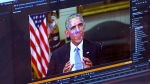 This image made from video of a fake video featuring former President Barack Obama shows elements of facial mapping used in new technology that lets anyone make videos of real people appearing to say things they've never said. (AP) 