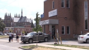 Ark Aid Street Mission in London, Ont. offers services outside on July 20, 2022. (Daryl Newcombe/CTV News London)