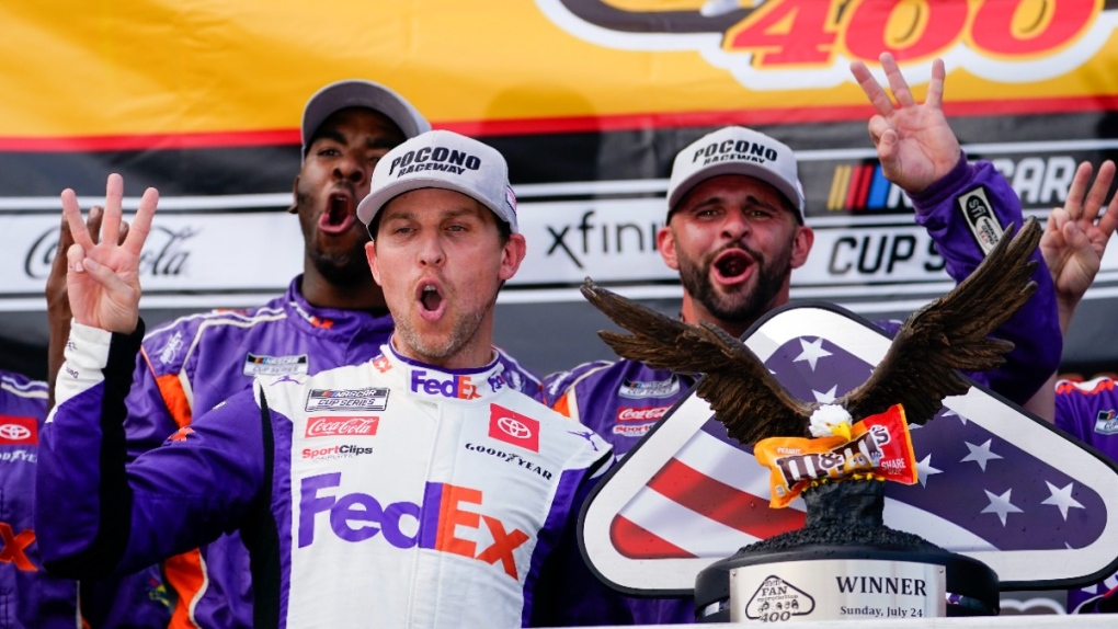 Hamlin (11) celebrates before being disqualified