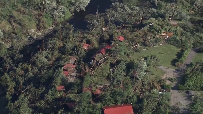 Storm damage around the town of Actinolite, Ont. is seen from the CTV News Toronto helicopter.