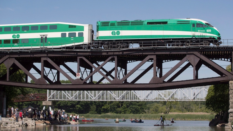 A Go Train passes over Rouge Beach Park in Toronto. THE CANADIAN PRESS/Mark Blinch
