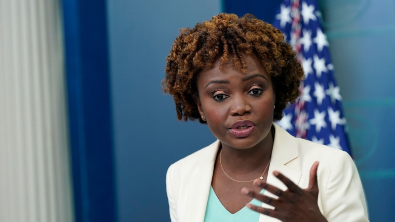 White House press secretary Karine Jean-Pierre speaks during the daily briefing at the White House in Washington, Thursday, July 28, 2022. (AP Photo/Susan Walsh)