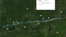 Western University's Northern Tornadoes Project released a map showing the track of a tornado that touched down in eastern Ontario last Sunday. (Western University's Northern Tornadoes Project/Twitter)