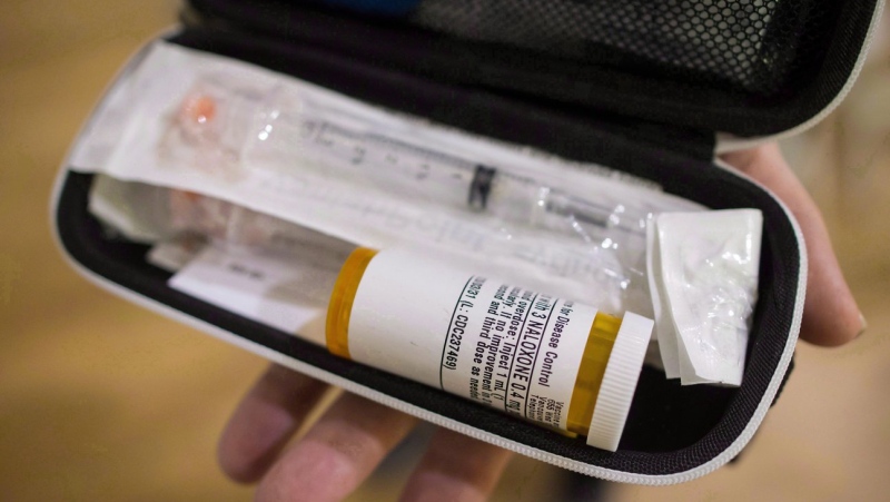 A naloxone kit is shown in Vancouver, B.C., on Monday, Nov. 13, 2017. Harm reduction workers in Toronto say supervised consumption sites and safe supply programs need to be expanded to prevent more overdose deaths in the city. THE CANADIAN PRESS/Darryl Dyck