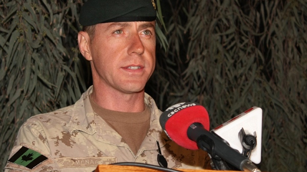 Brig.-Gen. Daniel Menard  announces the death of four soldiers and a journalist at Kandahar Airfield on Thursday, Dec. 31, 2009. (Colin Perkel / THE CANADIAN PRESS)