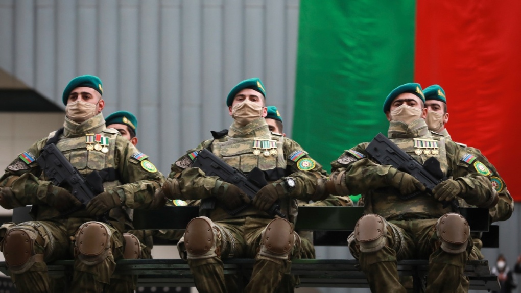 Azerbaijani troops in Baku, in 2020