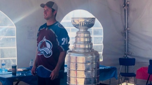 Ryan Murray of the Colorado Avalanche brought the Stanley Cup to his hometown of White City, Sask. on Thursday. (Brit Dort / CTV News) 