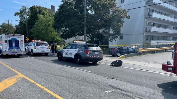 Emergency crews attend the scene of a collision in Scarborough on Aug. 5, 2022. (Craig Wadman)