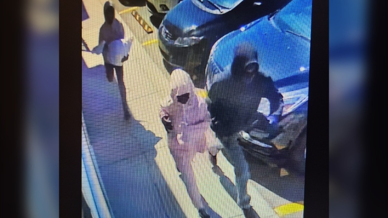 A photo of the three suspects entering the Chestermere pharmacy on Saturday, Aug. 6, 2022 (Source: RCMP).