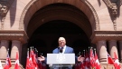 Premier Doug Ford gives a speech following the announcement of his new cabinet at the swearing-in ceremony at Queen’s Park in Toronto on June 24, 2022. THE CANADIAN PRESS/Nathan Denette