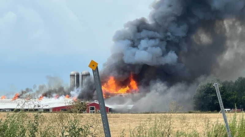 Fire crews are responding to a barn fire in Essa Township. (Twitter/OPP)