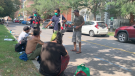 Ottawa Mission’s street team conduct wellness checks in the neighbourhood keeping an eye out for signs of heat stroke, severe hydration or painful sunburns. (Jackie Perez/CTV News Ottawa)