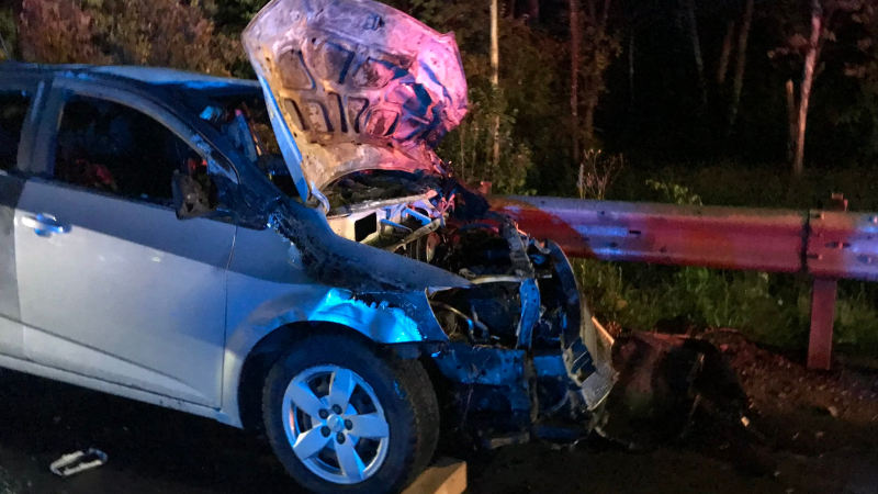 Three people were injured, one critically in a two-vehicle crash on Highway 174 in Ottawa. Aug. 8, 2022. (Photo: Ottawa Fire Services)