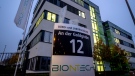 Exterior view of the headquarters of the German biotechnology company "BioNTech" pictured in Mainz, Germany on Nov.10, 2020. (AP Photo/Michael Probst)